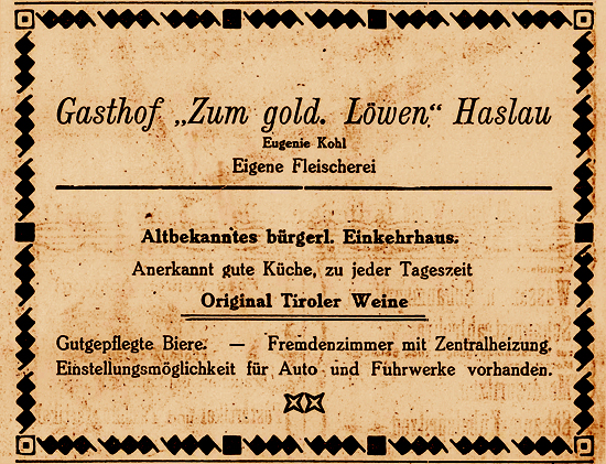 Anzeige Gaststube Zum goldenen Löwen