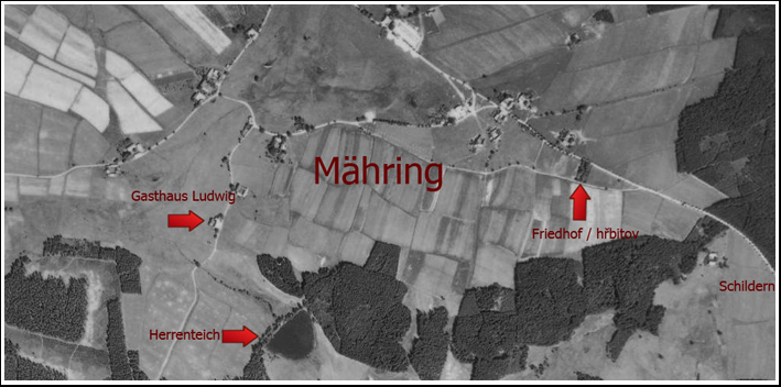 Luftaufnahme von Mähring 1948