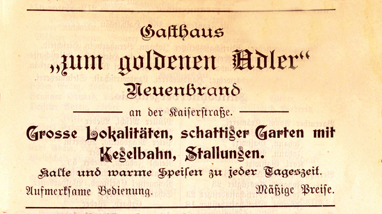 Inzerát na hostinec Goldenen Adler z roku 1906