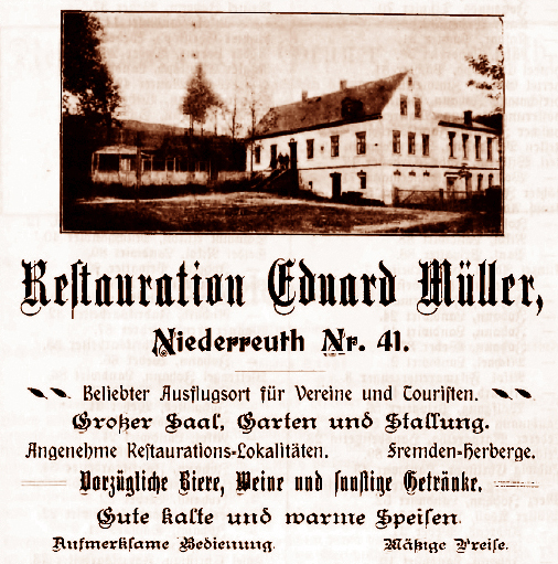 Inzerát Gasthaus Müller z roku 1906