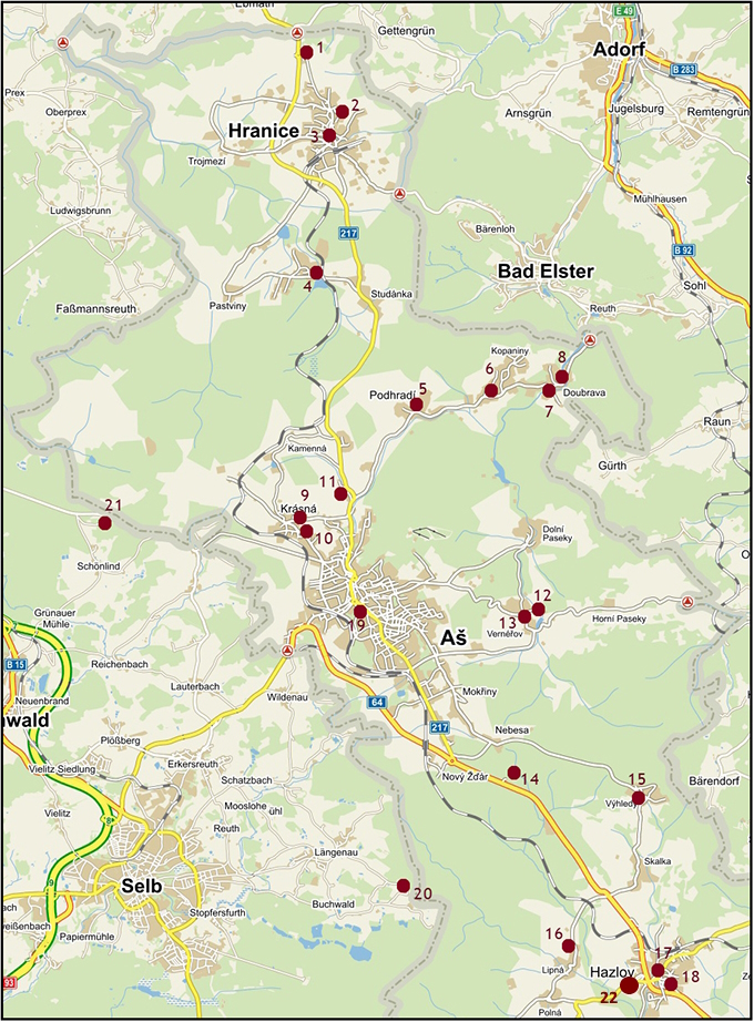 Karte mit derzeitigen Gasthäusern