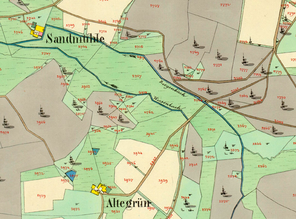 Sandmühle na mapě z roku 1841