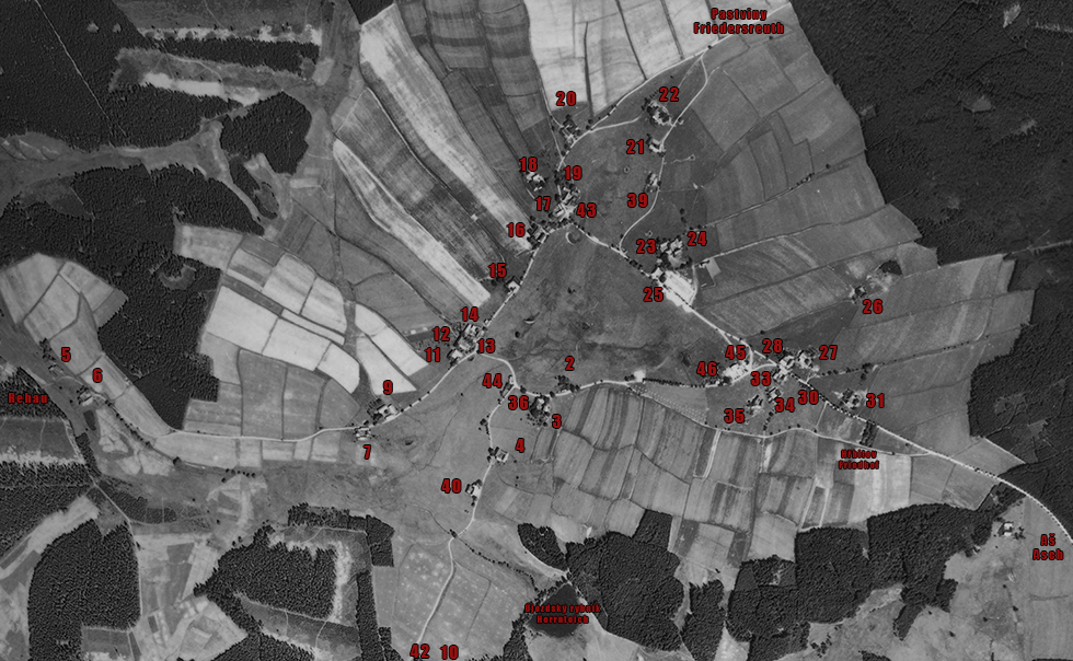 Mapa Újezdu s čísly popisnými