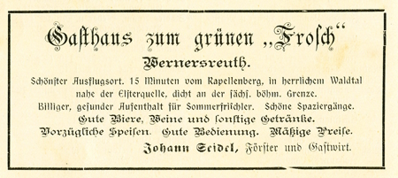 Inzerát hostince Frosch 1906