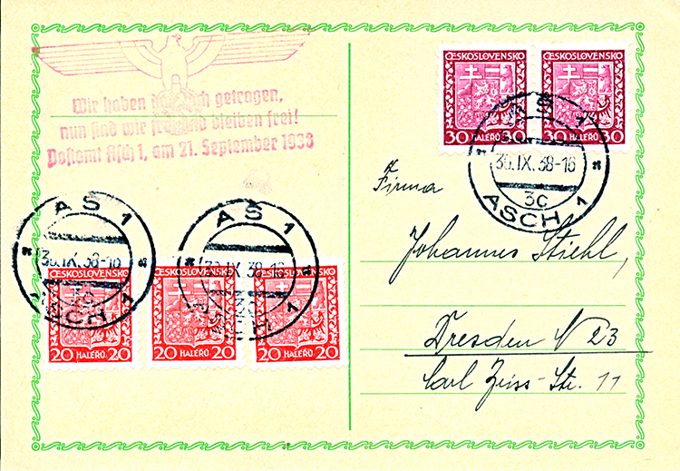 Pohlednice Asch 1938 Pohlednice Asch 1938