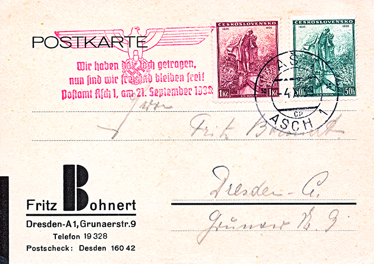 Pohlednice Asch 1938 Pohlednice Asch 1938