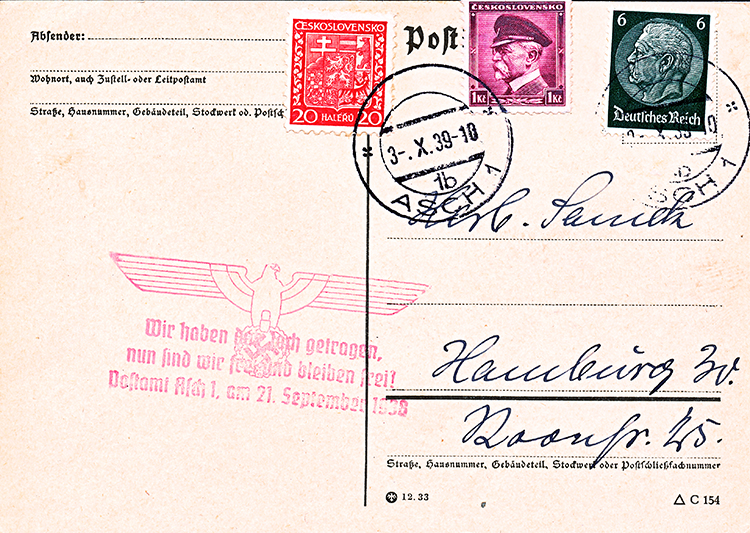 Pohlednice Asch 1938 Pohlednice Asch 1938